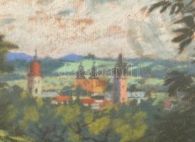 Sztelek Norbert (1884-1956): Nagybánya látképe. Pasztell, karton, jelzett, üvegezett, sérült keretbe...