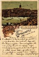 1897 (Vorläufer!) Constantinople, Istanbul; Vue générale du Pont de Kura-Keuy / bridge. Max Fruchtermann Art Nouveau, floral, litho (fl)