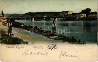 1903 Lippa, Lipova, Radna-Lippa; folyópart, híd / riverside, bridge