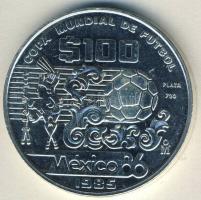 Mexikó 1985. 100P Ag "Mexikói Labdarúgó VB-művészi dizájn, labda" T:BU Tanúsítvánnyal!
