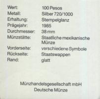 Mexikó 1985. 100P Ag "Mexikói Labdarúgó VB-művészi dizájn, labda" T:BU Tanúsítvánnyal!