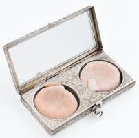 Ezüst (Ag) barokk vésett, pudrié, rúzs tartóval, jelzés nélkül, bruttó: 122,4g, 9x4,5cm