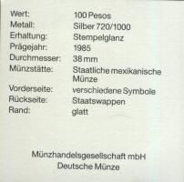 Mexikó 1985. 100P Ag "Mexikói Labdarúgó VB-művészi dizájn, labda" T:PP Tanúsítvánnyal!