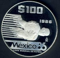 Mexikó 1985. 100P Ag "Mexikói Labdarúgó VB-kapus labdával" T:PP Tanúsítvánnyal!