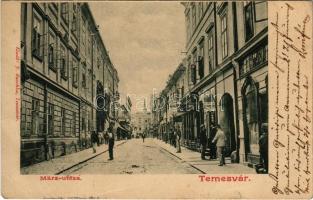 1902 Temesvár, Timisoara; März utca, Reisinger Károly üzlete. J. Raschka kiadása / street, shop (EB)
