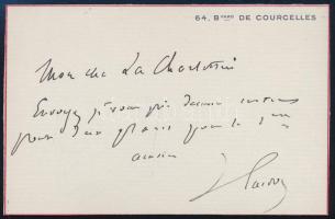 Victorien Sardou (1831-1908) francia drámaíró autográf sorai és aláírása kártyán / Autograph notes and signature of Victorien Sardou (1831-1908) French dramatist