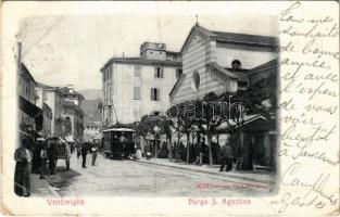 1903 Ventimiglia, Borgo S. Agostino, Parocchia / street, tram, church (EB)
