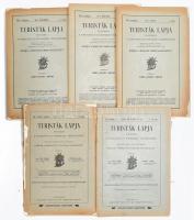 1909-1913 Turisták Lapja 1909. 4-10., 11-12., 1913. 1.,2.,6. számok. Papírkötések, szakadt borítókkal.