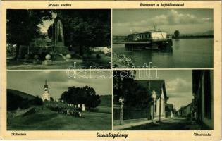 1939 Dunabogdány, Hősök szobra, Kálvária, utca, Dunapart és hajóállomás (EK)