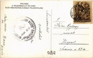 1938 Ipolyság, Sahy; bevonulás, országzászló / entry of the Hungarian troops, flag + "1938 Az e...