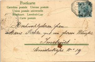 1903 Prosit Neujahr! / New Year greeting art postcard with clovers. Art Nouveau, Emb. litho (lyuk / ...