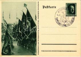 Festpostkarte zum Reichsparteitag / Nuremberg Rally, NSDAP German Nazi Party propaganda; 6 Ga. Adolf Hitler + NÜRNBERG Reichsparteitag der NSDAP 10. 9. 1937 So. Stpl. (EK)
