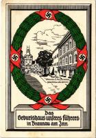 Das Geburtshaus unseres Führers in Braunau am Inn / NSDAP German Nazi Party propaganda, birthplace of Adolf Hitler, swastika + Wiener Frühjahrsmesse 1941 So. Stpl. (EB)