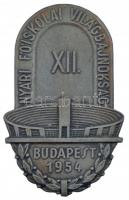 1954. XII. Nyári Főiskolai Világbajnokság Budapest fém emlékplakett (65x40mm) T:2 kis patina