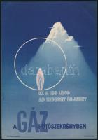 cca 1935 Konecsni György (1908-1970): Ez a kis láng ad hideget és jeget a gáz hűtőszekrényben, plakát, szép állapotban, 24,5×17 cm