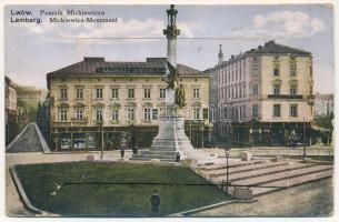 Lviv, Lwów, Lemberg; Pomnik Mickiewicza, Kazimierz Lewicki / monument, shops. leporellocard with 10 mini pictures (fl)