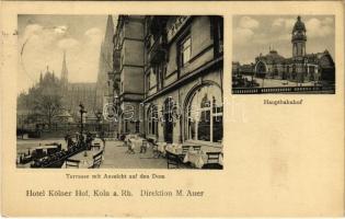 1909 Köln, Cologne; Hotel Kölner Hof, Terrasse mit Aussicht auf den Dom, Hauptbahnhof / hotel, terrace, railway station