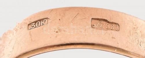 Arany (Au/14k) brilles (cca. 0,05 ct) pecsétgyűrű, jelzett, m: 62, bruttó: 11,24g