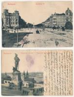 Budapest, Andrássy út és Hunyady szobor. Taussig A. - 2 db régi képeslap