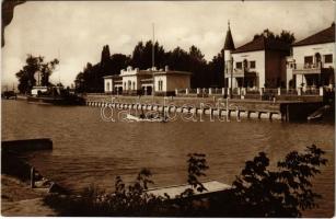 1927 Siófok, kikötő a Sión, Palace és Astoria szálló, Kelén gőzös (ragasztónyom / gluemark)