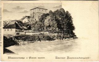 Besztercebánya, Banská Bystrica; Mészáros bástya a Garam mentén. Sonnenfeld Mór 38. / hron riverside, castle tower (vágott / cut)
