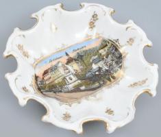 Karlsbadi porcelán kínáló, matricás, sérült, kopott, jelzés nélkül, d: 20 cm