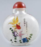 Kínai kézzel festett, miniatűr, üvegcse, kopásnyomokkal, m: 6 cm