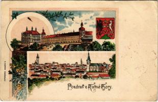 1898 (Vorläufer) Kutná Hora, general view, cathedral, coat of arms. V. Kupfer. Art Nouveau, litho (EK)