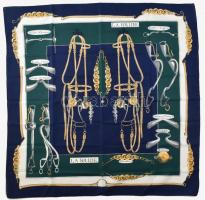 La Bride mintás kék-zöld selyem kendő, kb. 76x76 cm