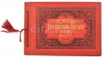 cca 1888 The Mexican International Railway Views. Series No. I. Laredo, 1888, Thos. J. Cockrell [Thomas J. Cockrell, 12 (fekete-fehér fotók, spanyol nyelvű képfeliratokkal) t. Haránt alakú, zsinórfűzött, aranyozott, festett egészvászon-kötés, a hátsó szennylap hiányzik, szép állapotban. Rendkívül ritka! / cca 1888 The Mexican International Railway Views. Series No. I. Laredo, 1888, Thos. J. Cockrell [Thomas J. Cockrell, 12 (black-and-white photographs with Spanish language notices) t. Gilt linen-bindig, in Good condition. Rare!