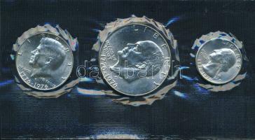 USA 1976. 1/4$ Ag "Washington", 1/2$ Ag  "Kennedy", 1$ Ag  "Roosevelt" szettben, vákumcsomagolásban T:1