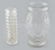 2 db retró üveg váza, kisebb kopásnyomokkal, m: 20 cm, 17,5 cm