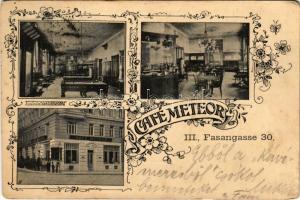 1907 Wien, Vienna, Bécs; Café Meteor. Fasangasse 30. / café, interior with pool tables. Art Nouvau, floral (Rb)