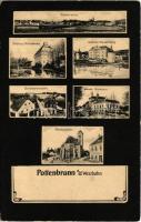 1915 Pottenbrunn (Sankt Pölten), Panorama, Schloss Pottenbrunn, Schloss Wasserburg, Bandwarenfabrik, ehemal. Bräuhaus, Kirchenplatz / castles, factory, former brewery, beer factory, church (Rb)