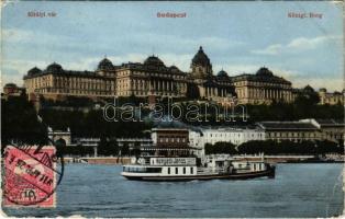 1911 Budapest I. Királyi vár, gőzhajó Hunyadi János keserűvíz reklámmal (EB)