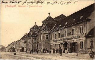 1909 Fürstenfeld, Fölöstöm (Steiermark); Bismarckstrasse, Johann Köfer Einkehr Gasthof Fleischhauer und Selcher / street, restaurant, hotel and butcher shop