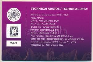 2022. 100Ft "Magyar Pénzmúzeum és Látogatóközpont" első napi veret sorszámozott emléklapon...