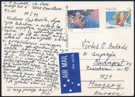 1991 Radnóti Miklósné Gyarmati Fanni (1912-2014) kézzel írt, levelezőlapja Vértes O. András (1911-1997) nyelvész részére Sydneyből, a kint élő rokonokról Fifi aláírással