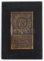 1970. 75 éves a Magyar Állami Hajózás 1895-1970 Br lemezplakett (80x49mm) fa talapzaton (125x89mm) T:1-