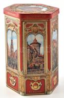 Nürnberger Elisen-Lebkuchen, dekoratív süteményes pléh doboz nürnbergi képekkel, m: 18,5 cm