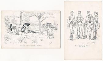 Honvédség Története 1868-1918 - 9 db régi magyar katonai képeslap Garay szignóval / 9 pre-1945 Hungarian military art postcards