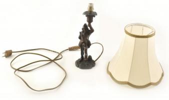 Figurális lámpa, ernyővel, bronzírozott fém, kopásnyomokkal, működik. m: 44 cm