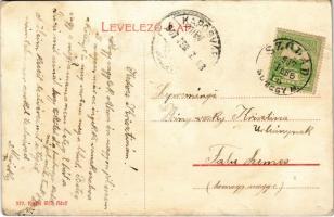 1907 Karád (Somogy), Római katolikus iskola, községháza, takarékpénztár. Wolf Adolf kiadása (EK)