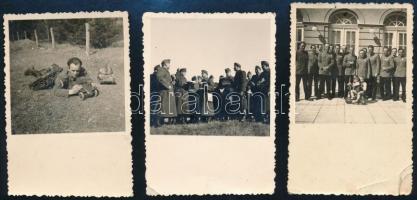 cca 1940-1945 Vegyes katonai fotó tétel, 6 db, közte katona makettekkel, fotók felületén törésnyomok, 8,5×6 cm