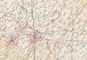 cca 1916 Az I. világháborús orosz hadszintér nagy méretű térképe szakadással 75x100 cm