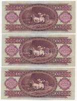 1968. 100Ft (3x) "B 661 074941 - B 661 074943" sorszámkövetők T:I,I- nyomdai papírránccal,...
