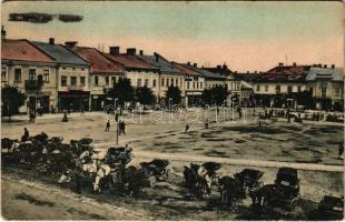 1915 Drohobych, Drohobycz, Drohobics; Rynek / square, market, shops, horse-drawn carriages. Verlag Leon Rosenschein (EK)