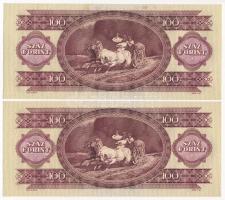 1984. 100Ft (2x) "B 325 016981 - B 325 016982" sorszámkövetők T:I hullámos papír, folt
Ad...