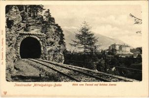 Innsbruck (Tirol), Innsbrucker Mittelgebirgs-Bahn, Blick vom Tunnel auf Schloss Ambras / railway tunnel, castle (EK)