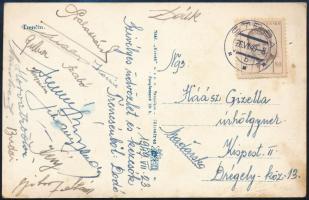 1949 FTC-Trencsén mérkőzésről (6-1) hazaküldött képeslap aláírásokkal (Kocsi, Budai, Lakat, stb.)